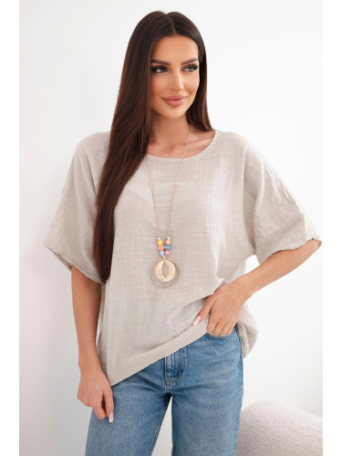Дамски овърсайз памучен топ, бежов