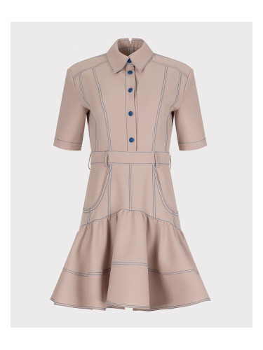 Къса рокля с асиметричен волан пудра