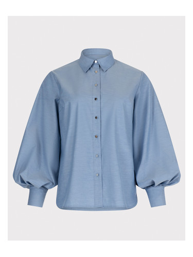 Синя риза с обемни ръкави