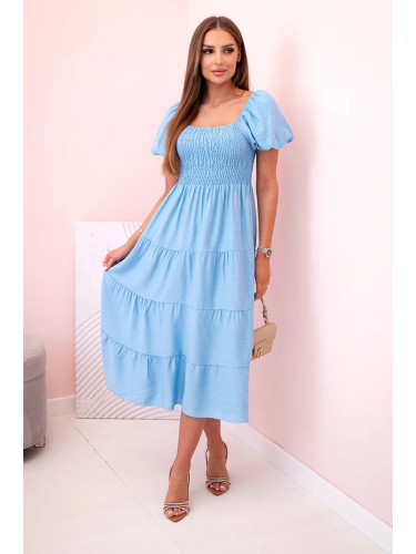 Kesi Włoski Women's viscose dress with puffed sleeves and a ruffled top blue