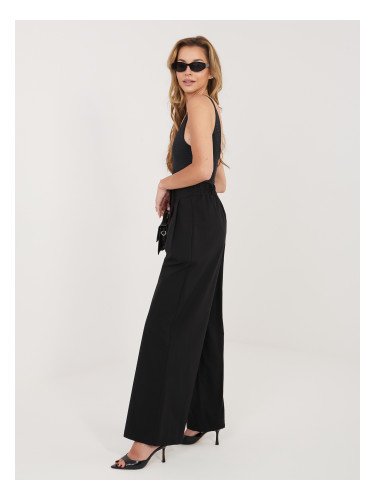 Черни панталони палацо с висока талия