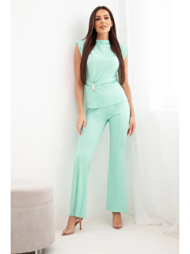 Дамски комплект Kesi с плисирана блуза и широки панталони