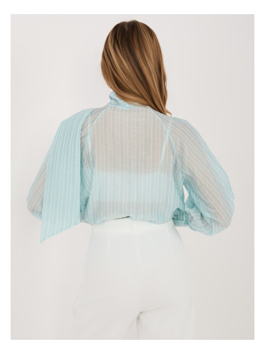 Елегантна риза в цвят мента с деколте с вратовръзка