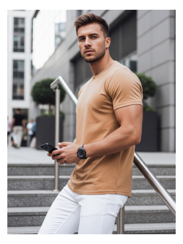 Мъжка тениска DStreet без щампа, цвят кафе