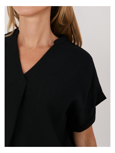 Черна лятна блуза с къс ръкав