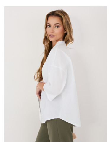 Бяла дамска памучна риза