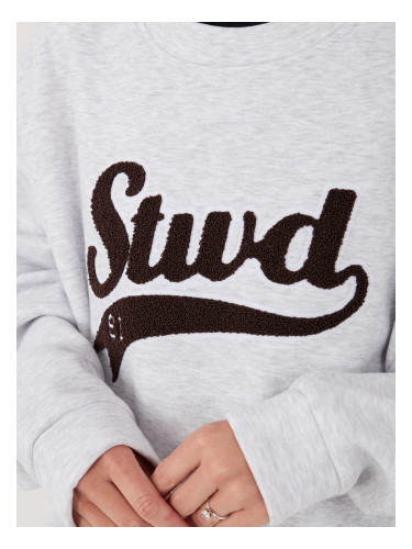 Светлосив пъстър суитшърт с надпис Rue Paris