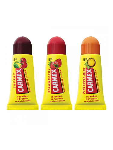 Хидратиращ балсам за устни Carmex Triplo Прозрачен Spf 15 Ягода Ананас череша 3 Части (3 броя)