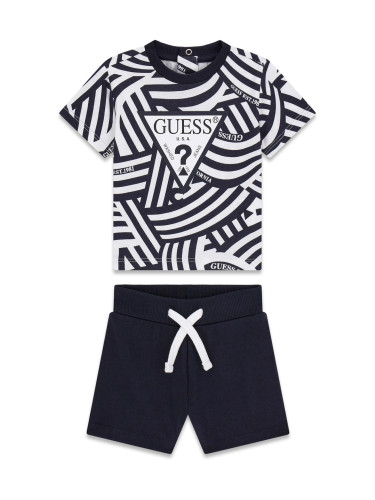 Бебешки комплект от 2 части в черно - бял цвят с надписи Guess