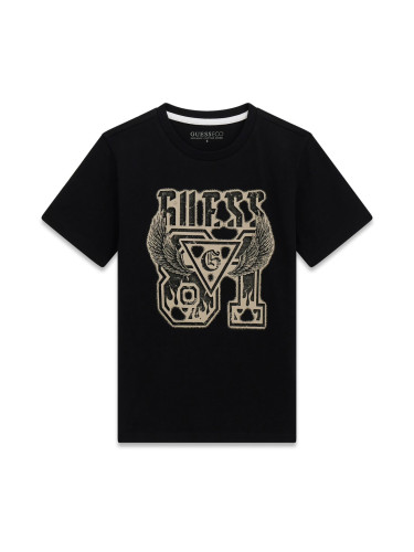 Детска блуза с къс ръкав в черен цвят с щампа Guess