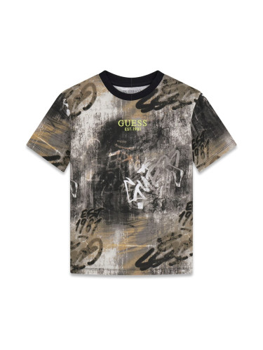 Детска тениска в тъмнозелен цвят с лого Guess