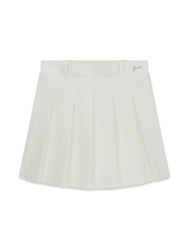 Детска къса пола плисе в бял цвят със сребристо лого Guess