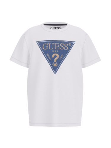 Детска тениска в бял цвят с бродирано лого Guess