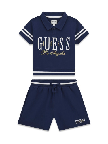 Детски спортен комплект в тъмносин цвят с бродиран надпис Guess