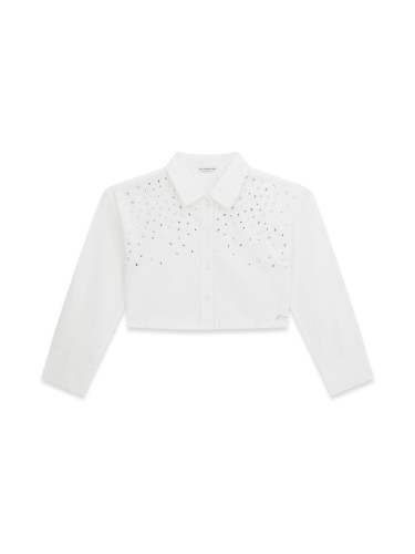 Къса риза с дълъг ръкав в бял цвят с камъни Guess