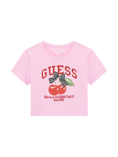 Къса блуза в розов цвят с щампа череши Guess