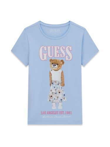 Блуза в светлосин цвят с щампа мече и лого Guess