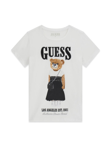 Блуза в бял цвят с щампа мече и лого Guess