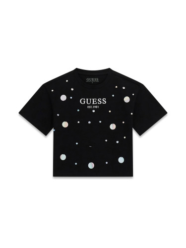 Тениска в черен цвят с пайети и лого Guess