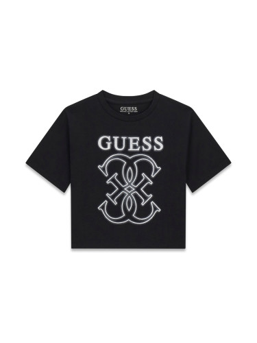 Тениска в черен цвят и лого с металически ефект Guess