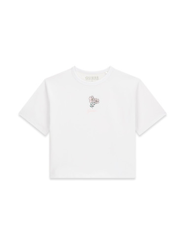 Тениска в бял цвят с щампа цвете и лого Guess