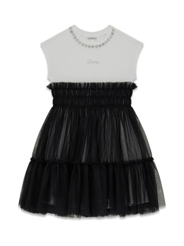 Детска рокля с камъни имитиращи колие и тюлена долна част в черен цвят Guess