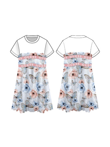 Детска рокля в светлосин цвят с щампа цветя и пеперуди Guess