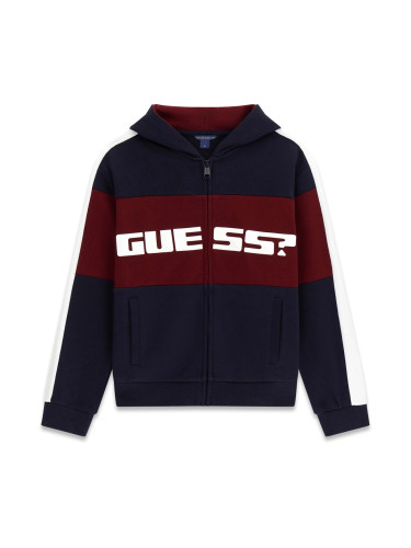 Детски суитшър с цип и качулка в тъмносин цвят с лого Guess