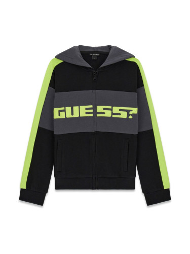 Детски суитшър с цип и качулка в черен цвят с лого Guess