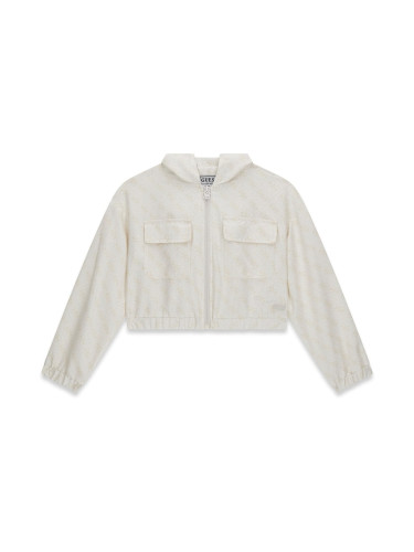 Късо спортно яке в бежов цвят с предни джобове и щампа Guess