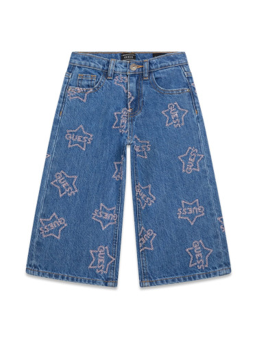 Детски дънки в светъл деним с щампа на звезди и надписи Guess