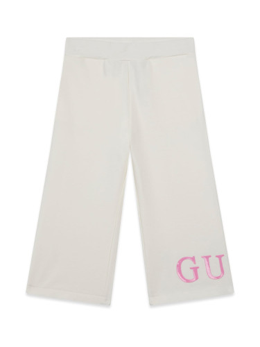 Детски панталон в бял цвят с розово лого Guess