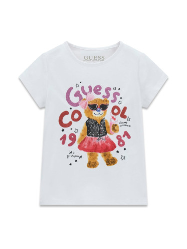 Бебешка блуза в бял цвят с цветна щампа мече Guess