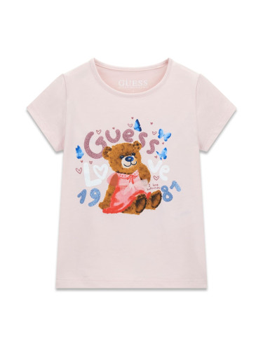 Бебешка блуза в светлорозов цвят с цветна щампа мече Guess