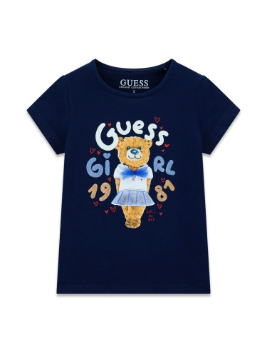 Бебешка блуза в тъмносин цвят с цветна щампа мече Guess