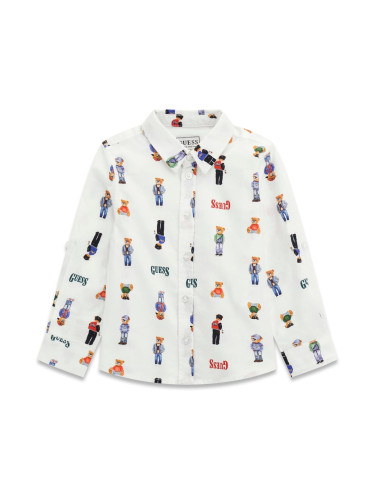 Детска риза в бял цвят с щампи на цветни мечета Guess