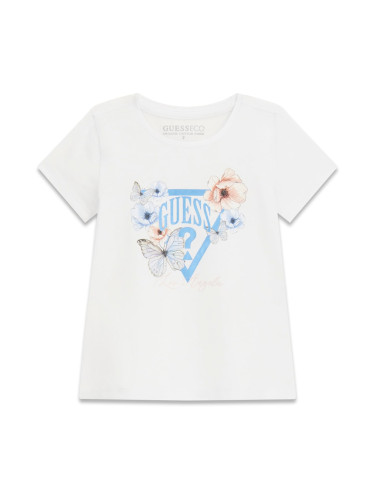 Детска тениска в бял цвят с щампа на цветя и пеперуди Guess