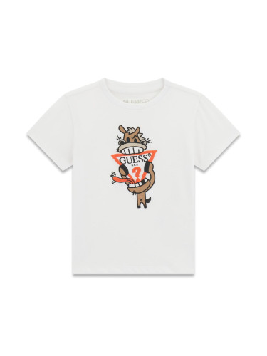 Бебешка блуза с къс ръкав в бял цвят с щампа Guess