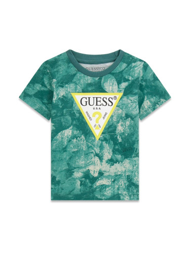 Бебешка тениска в тъмнозелен цвят с лого Guess