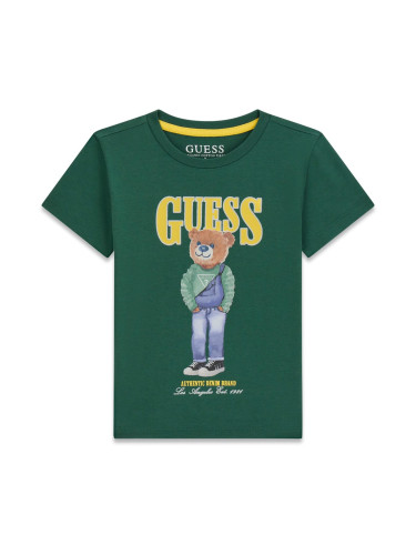 Детска тениска в тъмнозелен цвят с щампа мече Guess