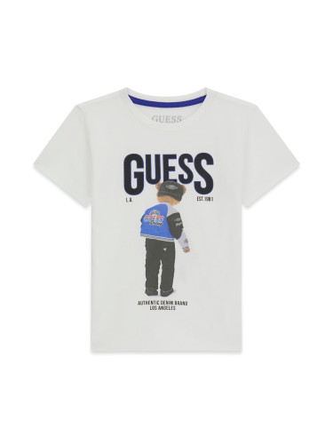 Бебешка тениска в бял цвят с щампа мече Guess