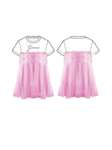 Детска тюлена рокля в розов цвят с надпис Guess