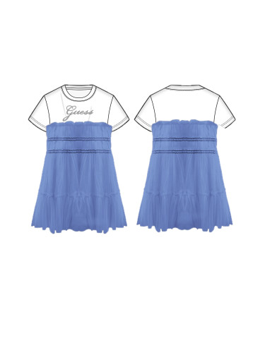 Детска тюлена рокля в светлосин цвят с надпис Guess
