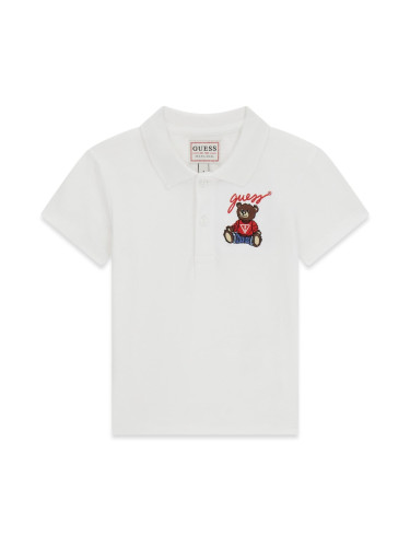 Бебешка блуза с къс ръкав в бял цвят с яка и копчета Guess