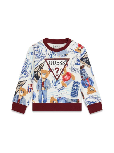Бебешка блуза в цвят бордо с щампи на цветни мечета Guess