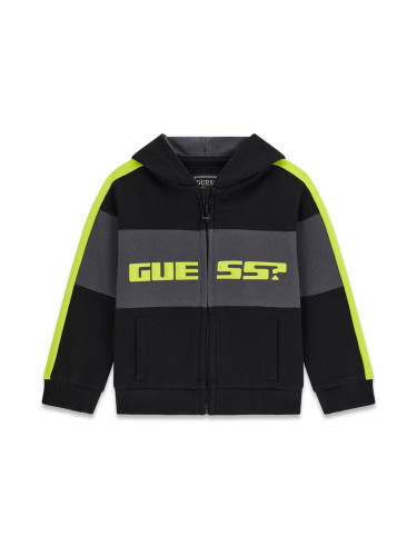 Детски спортен суитшърт в черен цвят с цип и качулка Guess