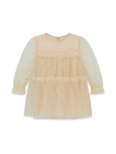 Детска официална рокля в цвят пудра с тюл и златни звезди Guess