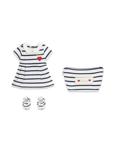 Бебешка боди рокля на тъмносиньо райе с аксесоари Guess