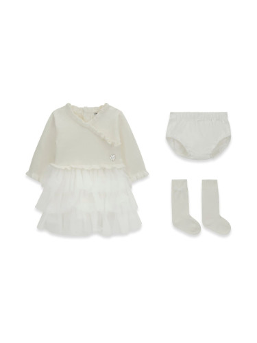 Бебешки комплект чорапи и официална рокля в цвят екрю с тюл Guess