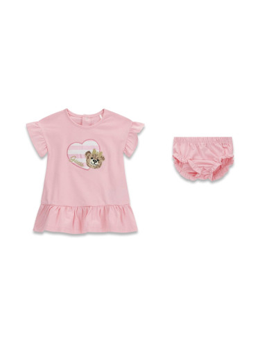 Бебешка памучна рокля в розово с мече и харбали guess